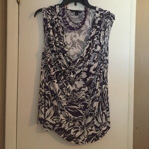 Purple and white floral blouse